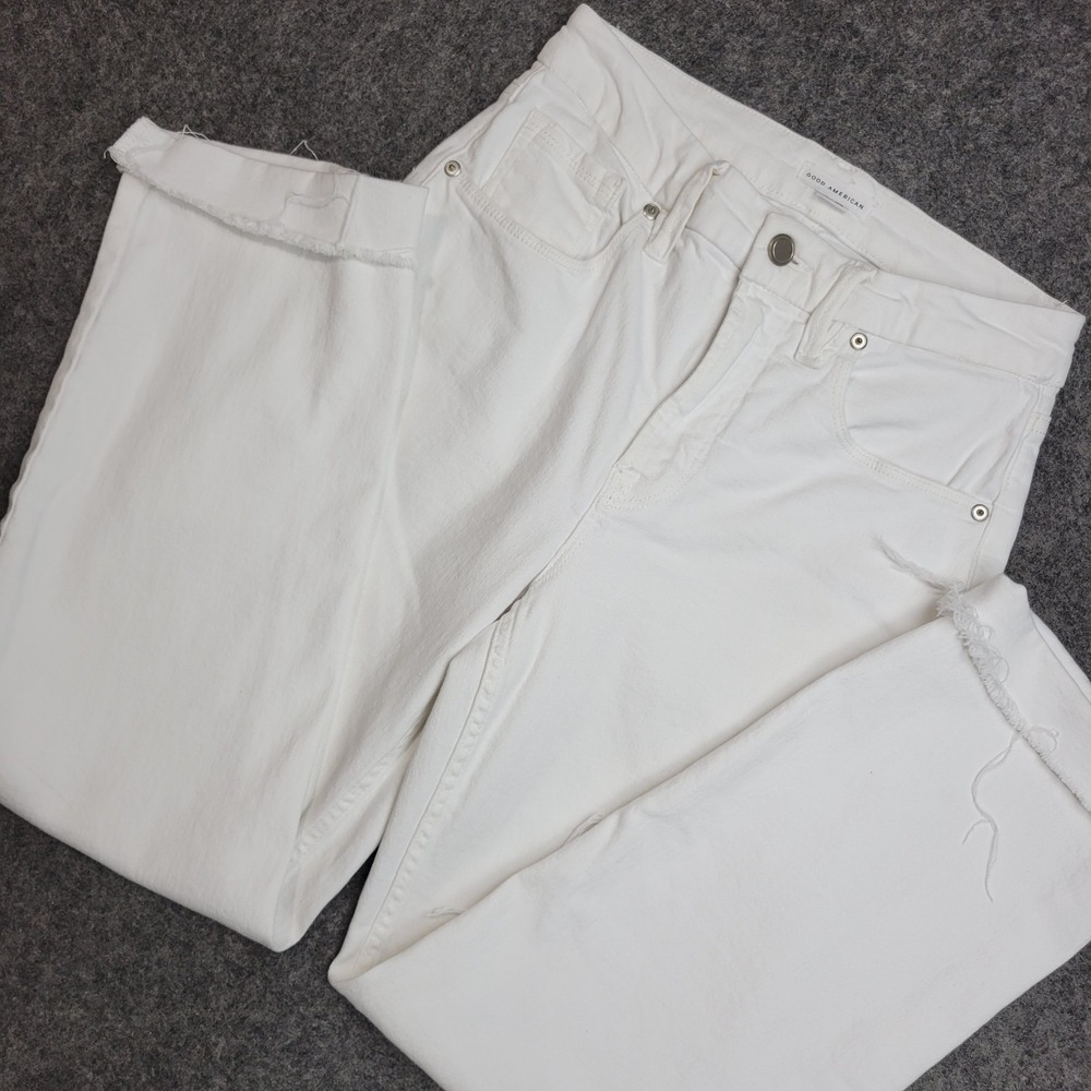 Good American Jeans Womens 2/26 White Stretch Distressed Cuffed Ankle Outdoor